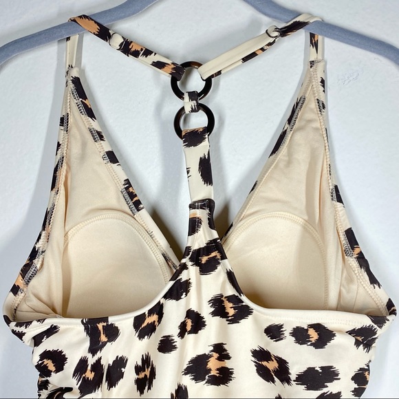 Kona Sol Swimwear Animal Print One Piece Swimsuit Cream Tan Brown Medium NWOT - Picture 6 of 10